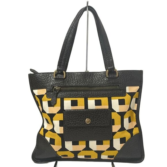 Auth PRADA - Black Dark Brown Multi Canvas Leather Handbag - Picture 2 of 8